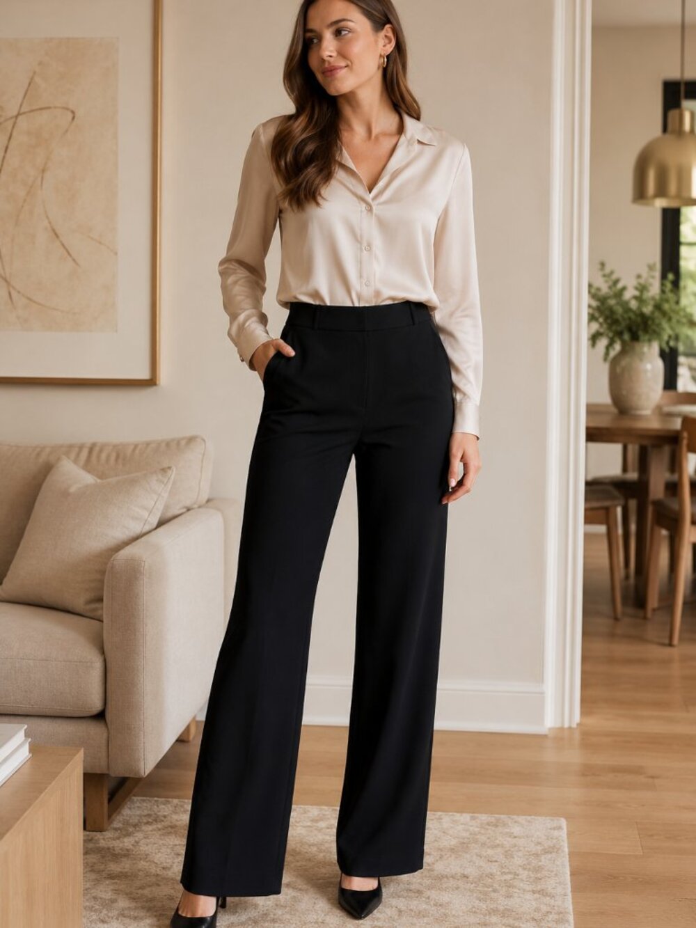 Anne Klein Wide Leg Black Pants Mid Rise Size 14 NWT Office Career Classic - Picture 4 of 6